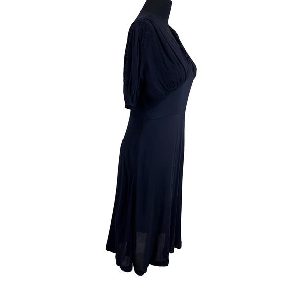 Vintage 1930s Navy Blue Dress with Burnout Sheer Sleeves -Size 4 Movie Star Glam - Picture 15 of 16